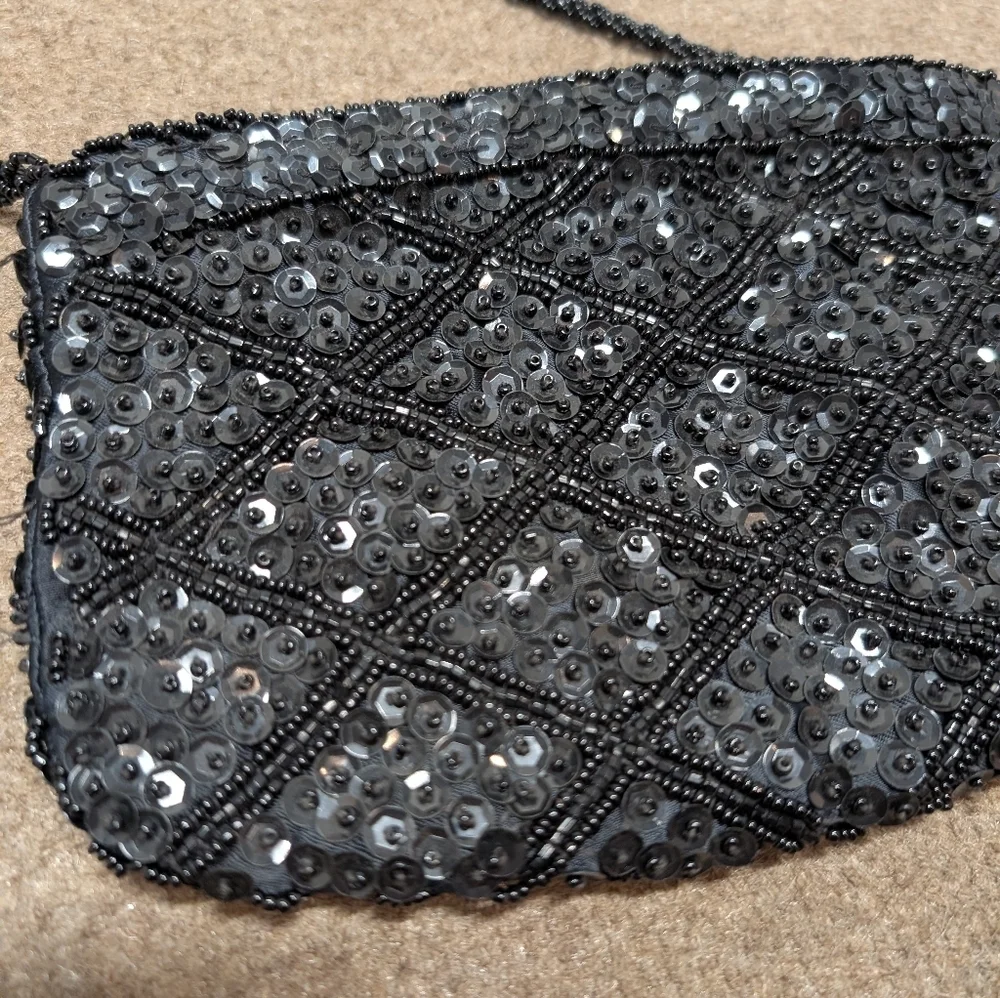 La Regale Vintage Elegant Black Sequin Women's Bag Clutch Purse